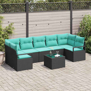 8-teiliges Sofa-Set Schwarz Türkis Poly-Rattan