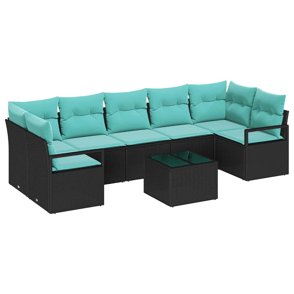 8-teiliges Sofa-Set Schwarz Türkis Poly-Rattan