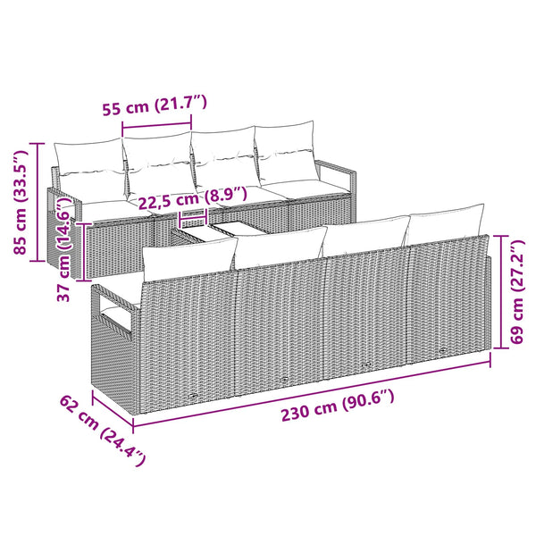Schwarzes Gartensofa-Set mit hellblauen Kissen
