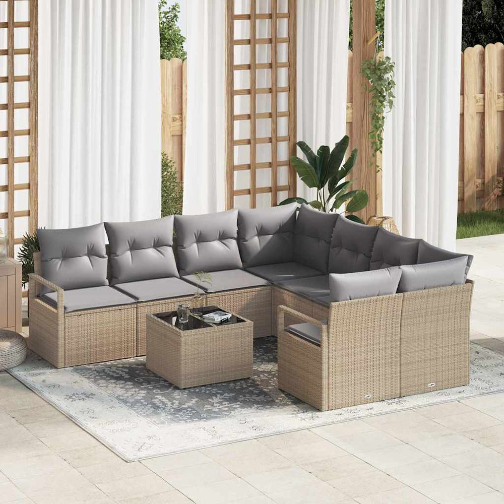 Poly Rattan Sofa Set Beige/Grau, 9-teilig
