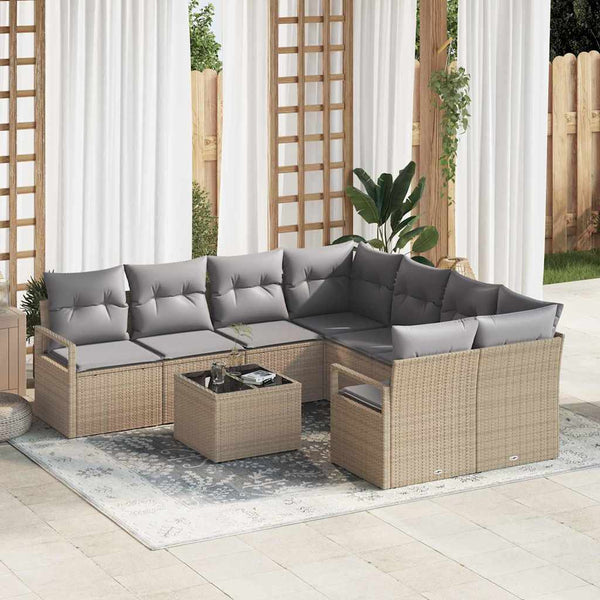 Poly Rattan Sofa Set Beige/Grau, 9-teilig