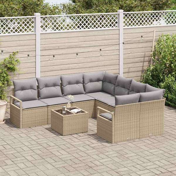 Poly Rattan Sofa Set Beige/Grau, 9-teilig