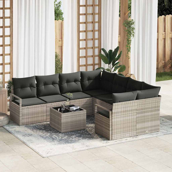 vidaXL Ensemble de canapés avec coussins 9 pcs Gris clair et noir résine tressée