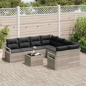 vidaXL Ensemble de canapés avec coussins 9 pcs Gris clair et noir résine tressée