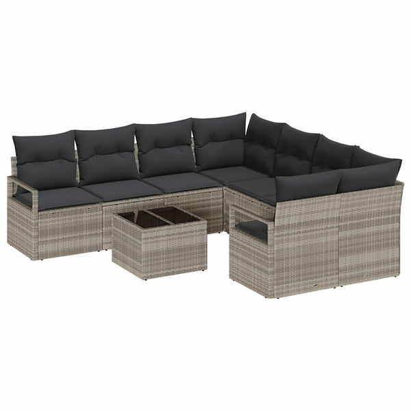 vidaXL Ensemble de canapés avec coussins 9 pcs Gris clair et noir résine tressée