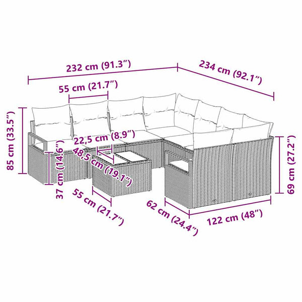 vidaXL Ensemble de canapés avec coussins 9 pcs Gris clair et noir résine tressée