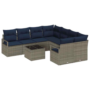 Poly Rattan Sofa Set Grau Marineblau 9-teilig