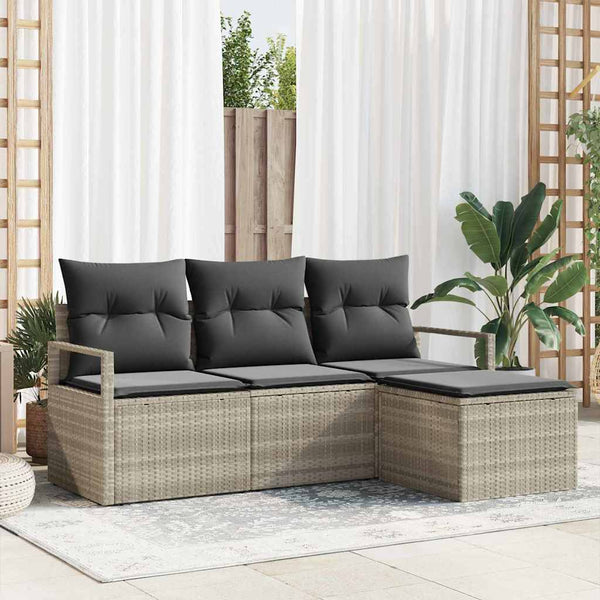 Poly-Rattan Sofa Set Hellgrau 4-teilig