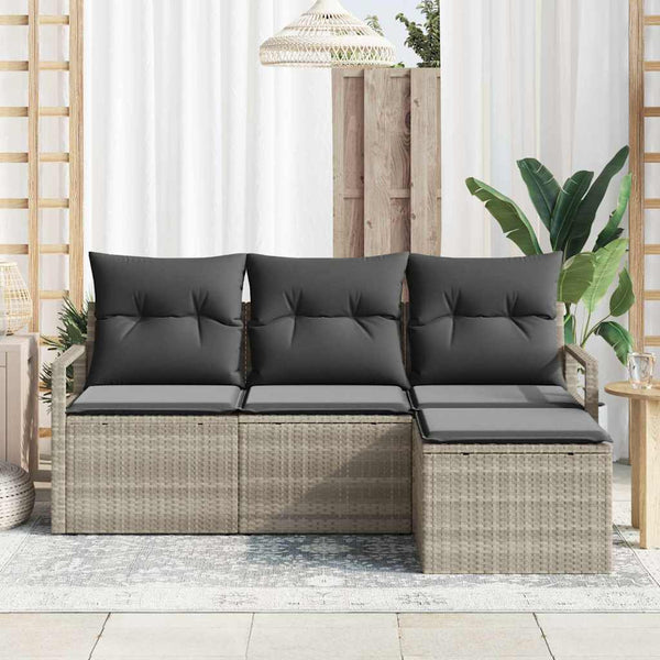 Poly-Rattan Sofa Set Hellgrau 4-teilig