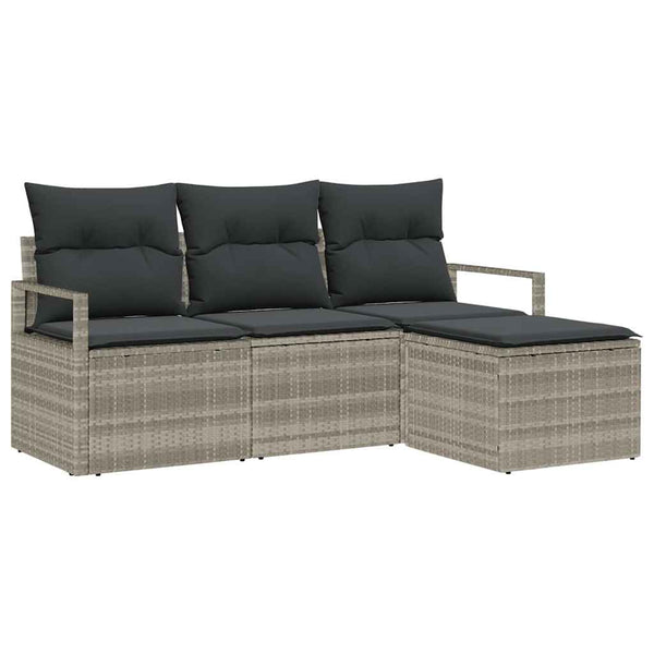 Poly-Rattan Sofa Set Hellgrau 4-teilig