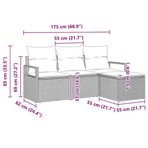 Poly-Rattan Sofa Set Hellgrau 4-teilig