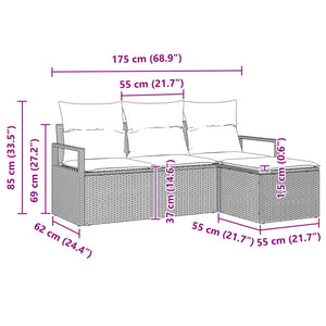 Graues Poly-Rattan Sofa Set, 4-teilig