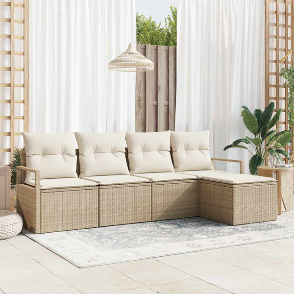 5-teiliges Sofa-Set Beige Poly-Rattan
