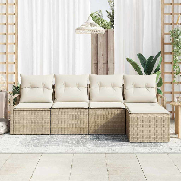5-teiliges Sofa-Set Beige Poly-Rattan