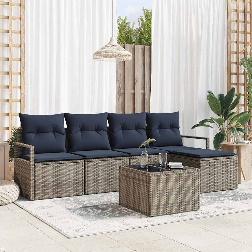 Graues Poly Rattan Sofa Set mit Kissen