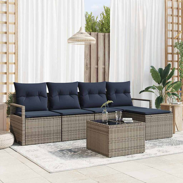 Graues Poly Rattan Sofa Set mit Kissen