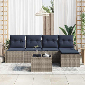 Graues Poly Rattan Sofa Set mit Kissen
