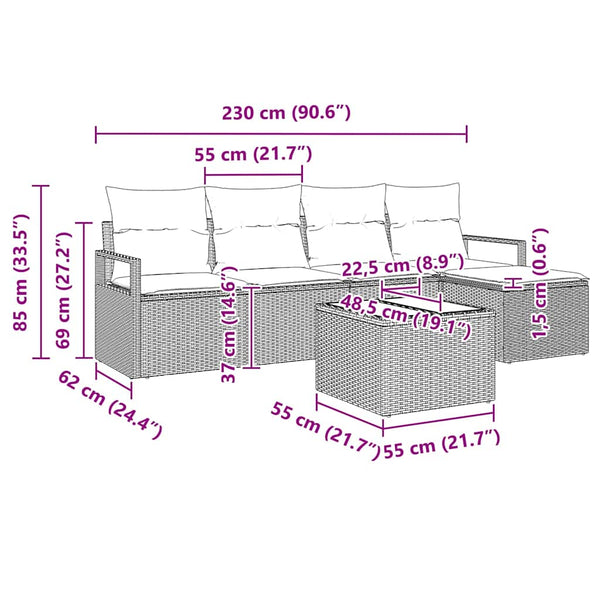 Graues Poly Rattan Sofa Set mit Kissen