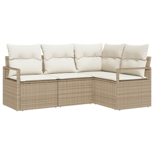 Beige Poly Rattan Sofa Set mit Kissen