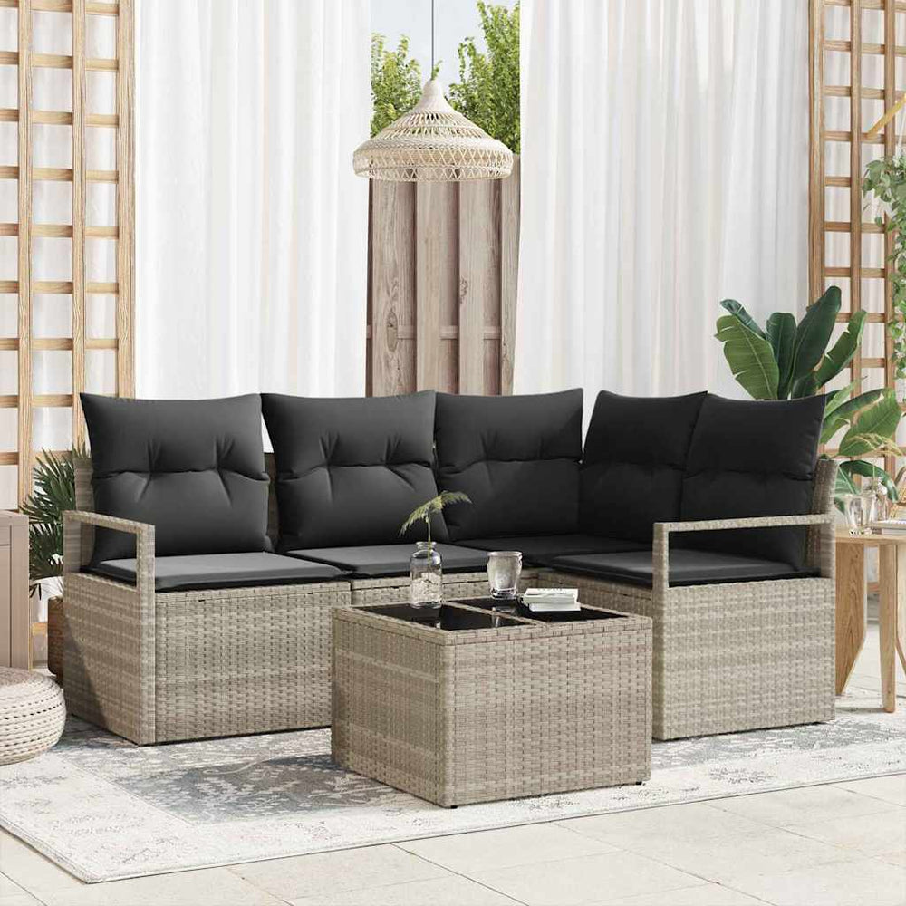 vidaXL Salon de jardin 5 pcs Gris clair Résine tressée