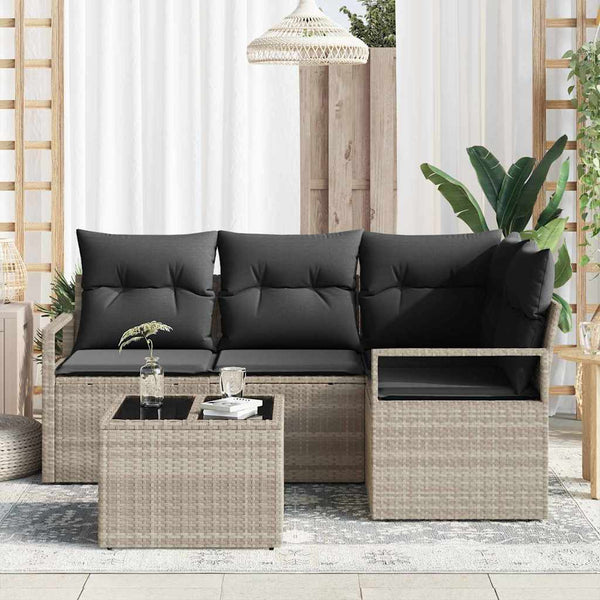 Hellgraues 5-teiliges Poly-Rattan Sofa-Set