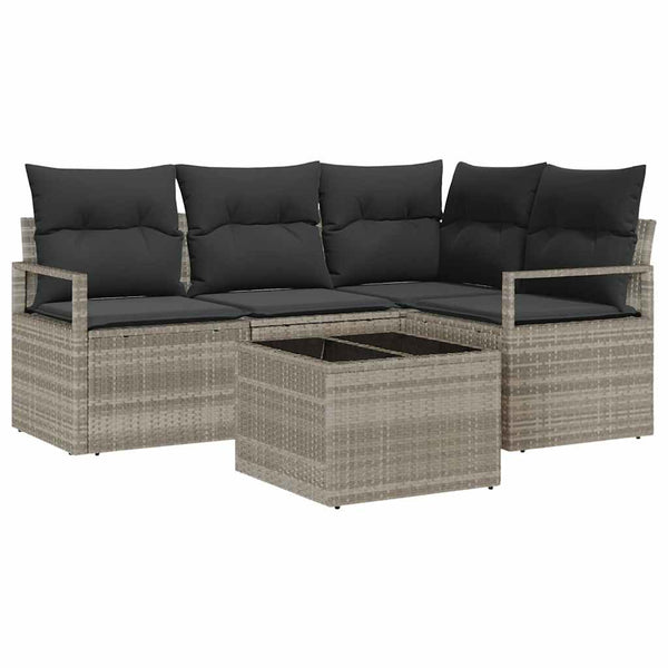 Hellgraues 5-teiliges Poly-Rattan Sofa-Set