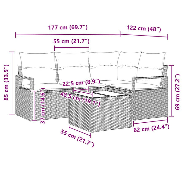 Hellgraues 5-teiliges Poly-Rattan Sofa-Set
