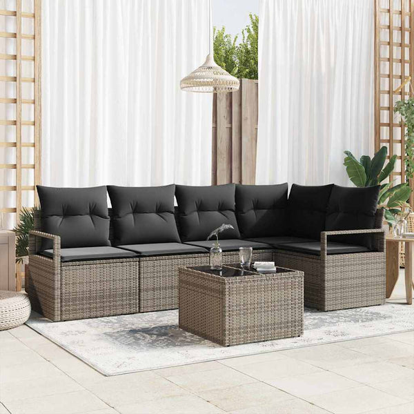 vidaXL Ensemble de canapés 6 pcs Résine tressée Gris