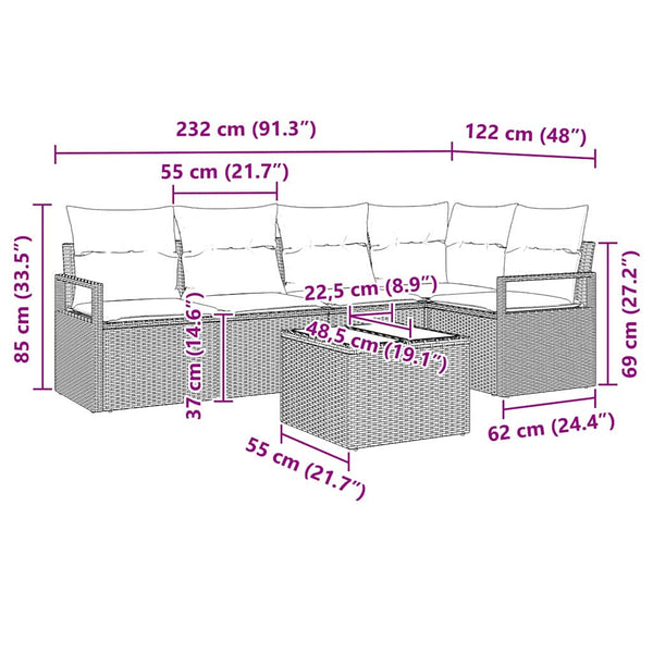 vidaXL Salon de jardin 6 pcs marron en résine tressée
