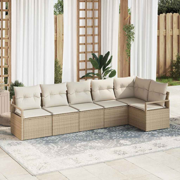 Beige Poly Rattan Sofa Set mit Kissen