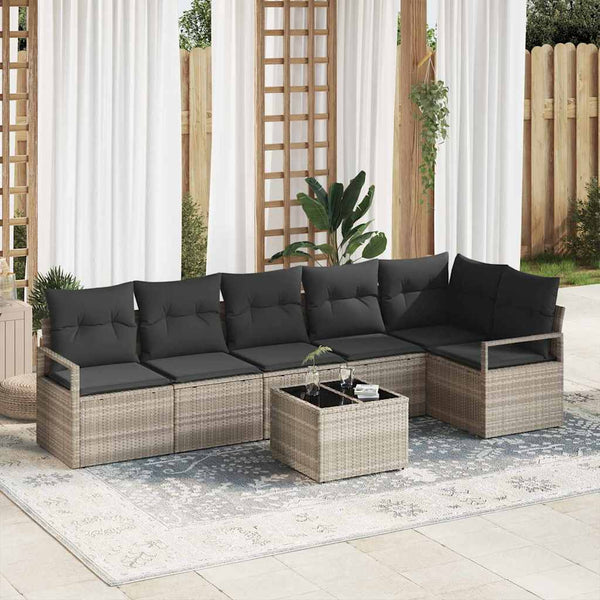 7-teiliges Sofa-Set Hellgrau Poly-Rattan