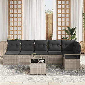 7-teiliges Sofa-Set Hellgrau Poly-Rattan