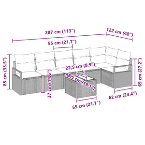 7-teiliges Sofa-Set Hellgrau Poly-Rattan
