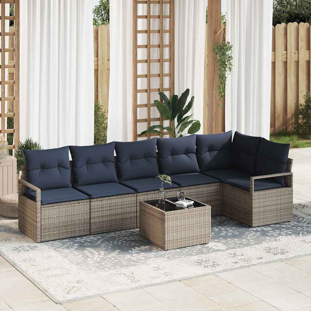 Graues Poly-Rattan Sofa Set, 7-teilig