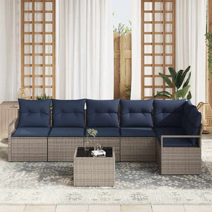 Graues Poly-Rattan Sofa Set, 7-teilig