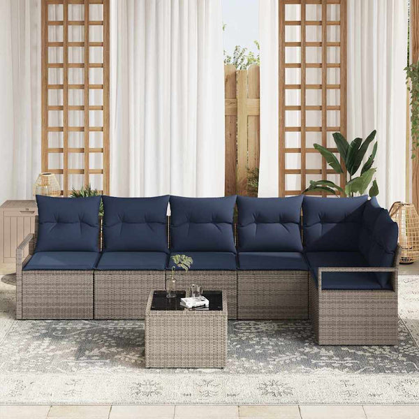 Graues Poly-Rattan Sofa Set, 7-teilig