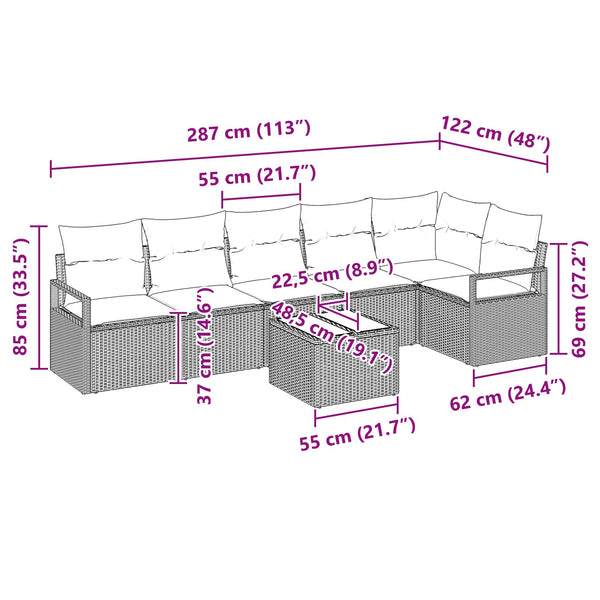 Graues Poly-Rattan Sofa Set, 7-teilig