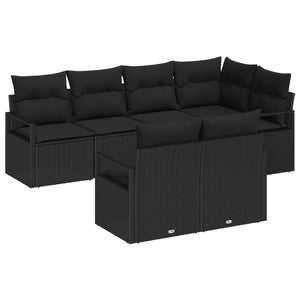 vidaXL Salon de jardin 7 pcs Résine tressée Noir