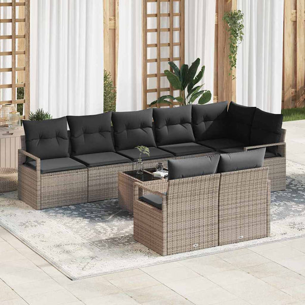 Graues Poly-Rattan Sofa Set, 9-teilig
