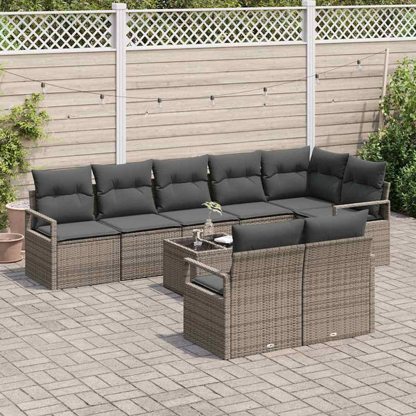 Graues Poly-Rattan Sofa Set, 9-teilig