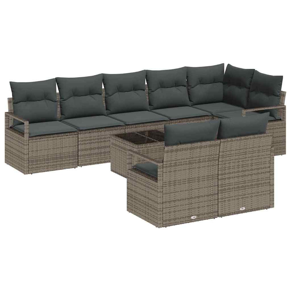 Graues Poly-Rattan Sofa Set, 9-teilig
