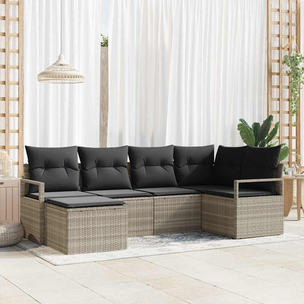 6-teiliges Sofa-Set Hellgrau Poly-Rattan