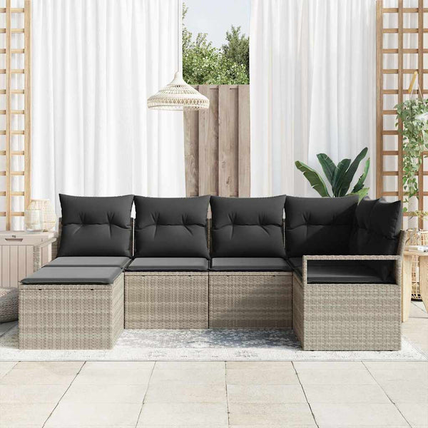 6-teiliges Sofa-Set Hellgrau Poly-Rattan