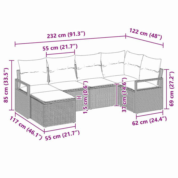 6-teiliges Sofa-Set Hellgrau Poly-Rattan