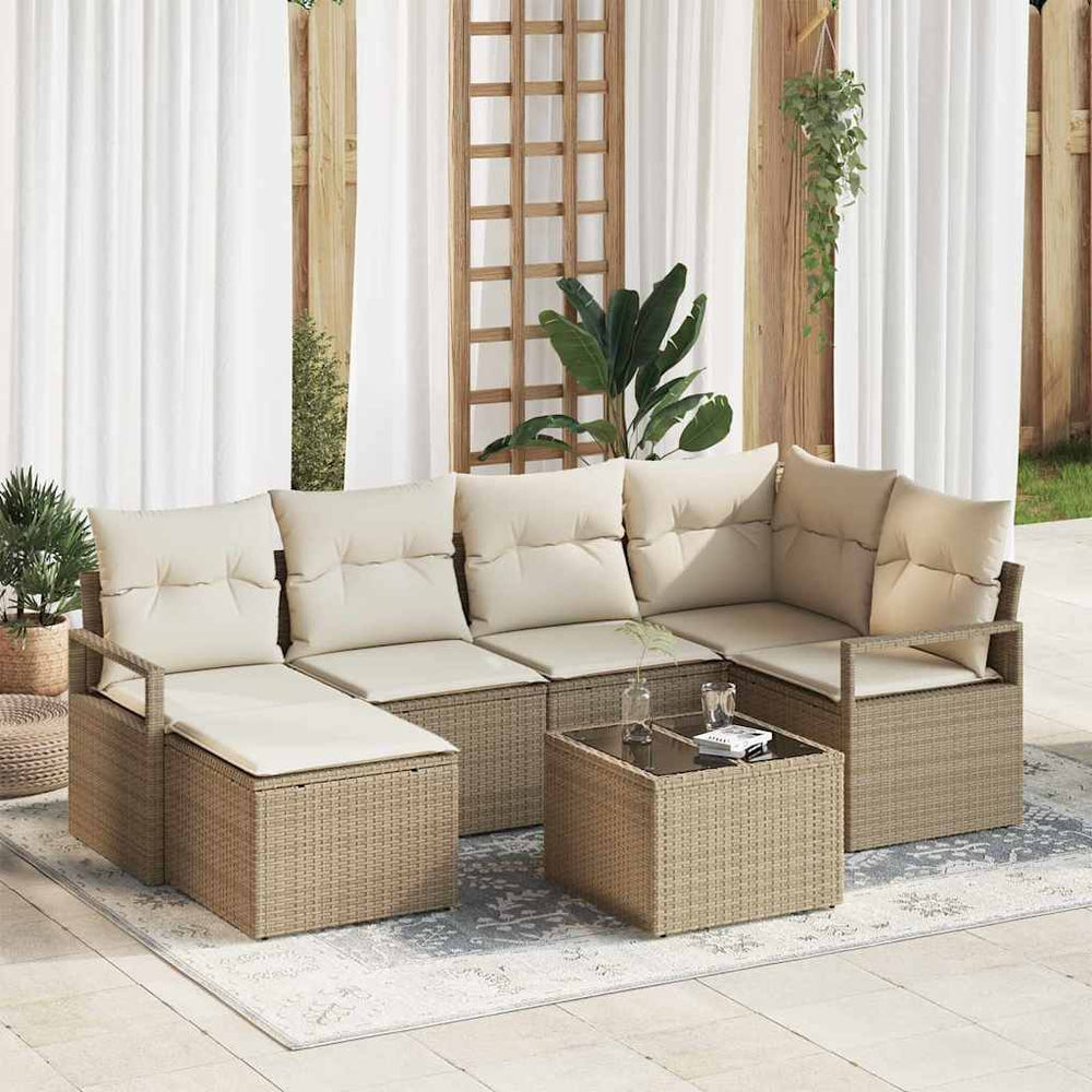 vidaXL Ensemble de canapés 7 pcs Beige Rotin synthétique