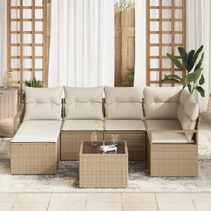 7-teiliges Sofa-Set Beige Poly-Rattan