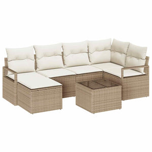 7-teiliges Sofa-Set Beige Poly-Rattan