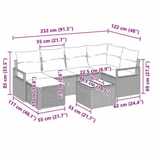 7-teiliges Sofa-Set Beige Poly-Rattan