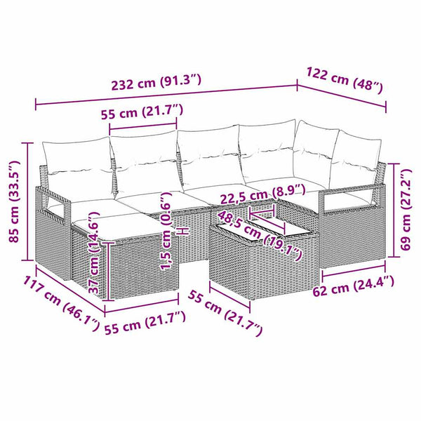 7-teiliges Sofa-Set Beige Poly-Rattan