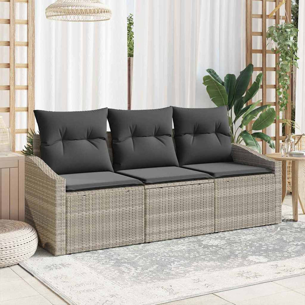 Poly-Rattan Sofa Set Hellgrau mit Kissen, 3-teilig